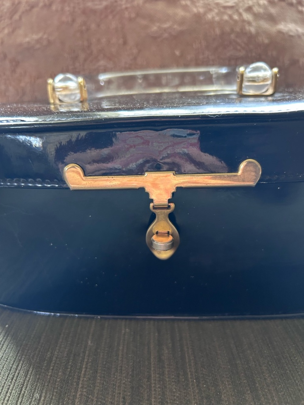 Black Vintage-Style Top Handle Bag with Clear Lucite Handle - Picture 3 of 5